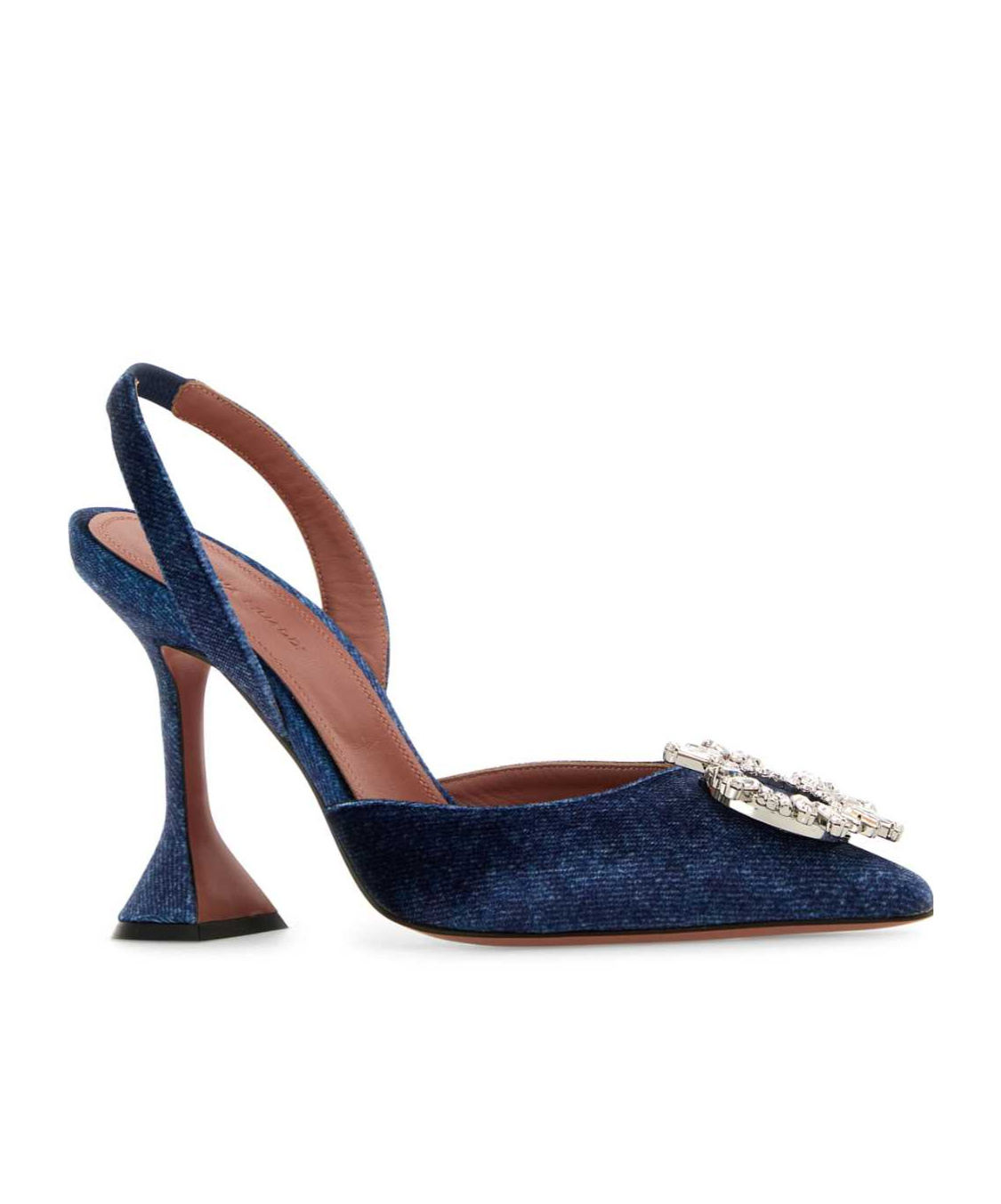 Amina Muaddi Begum Crystal Pointed Toe Slingback Pump In Blue