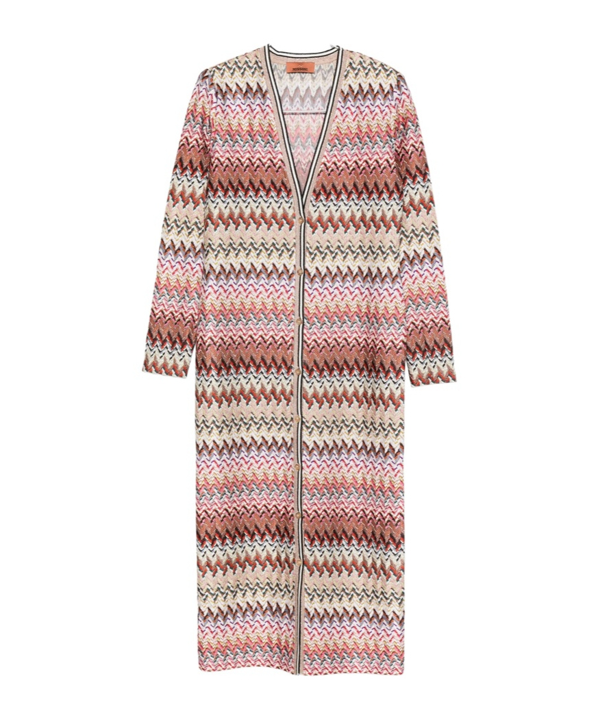Missoni Womens Multicolor Chevron Metallic-knit Long Cardigan In Pink