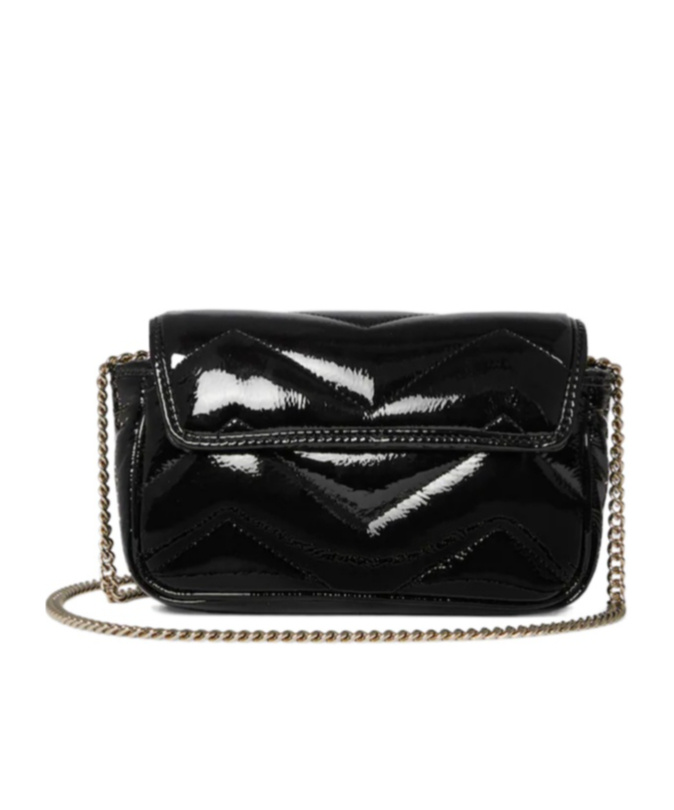 Gucci Gg Marmont Super Mini Patent Shoulder Bag In Black