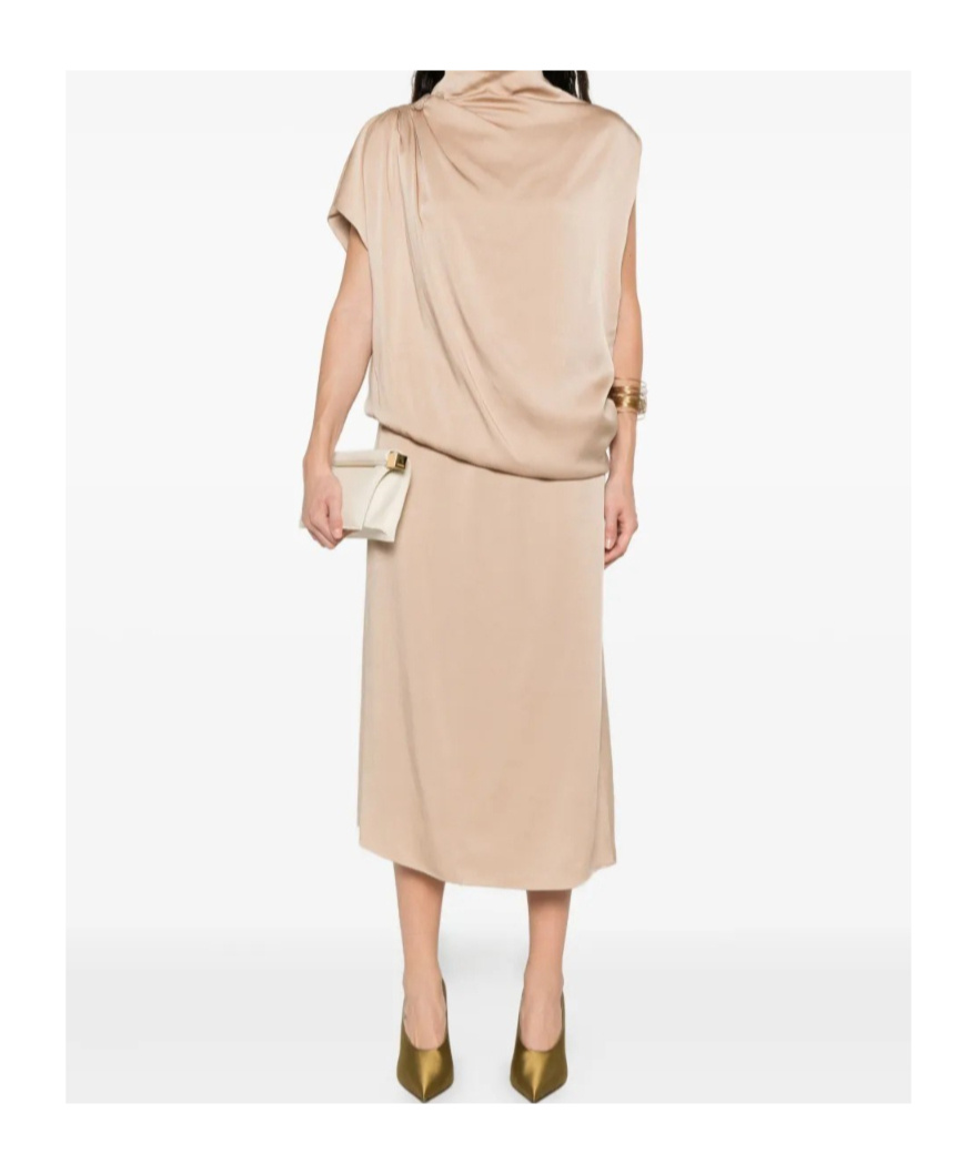 Fabiana Filippi Draped High-neck Midi Dress In Neutral
