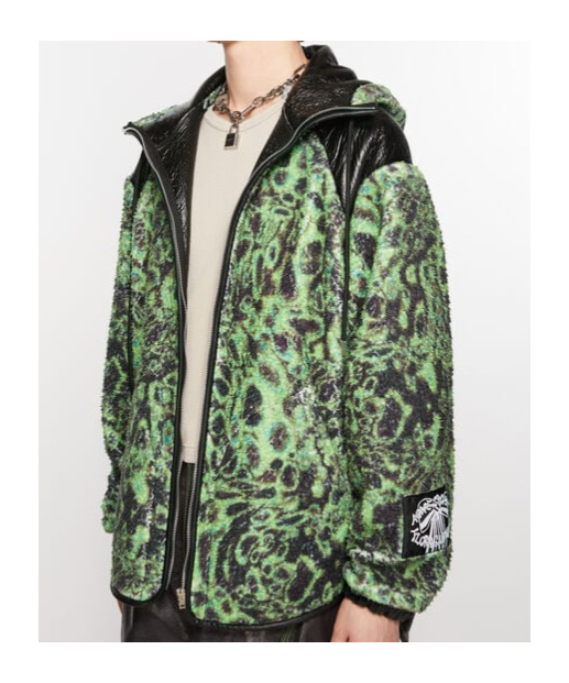 Acne Studios Printed Fleece Hooded Jacket In Black