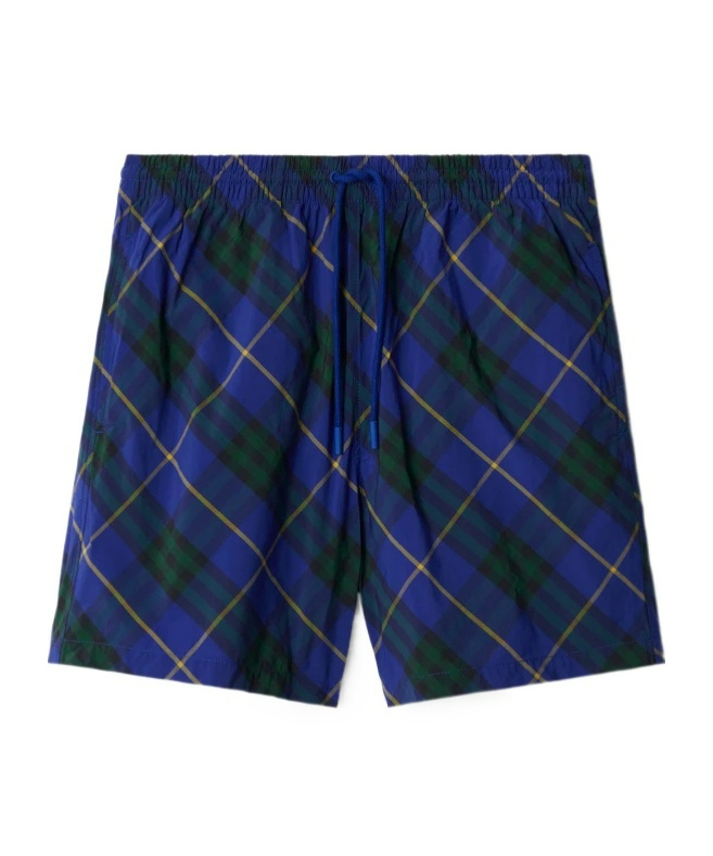 Burberry Check Pattern Swim Shorts With Drawstring Waist In Blue