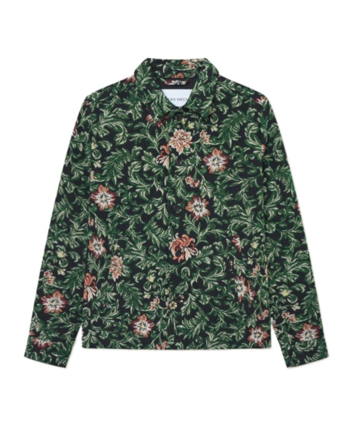 Les Deux Jaiden Floral-jacquard Shirt Jacket In Green