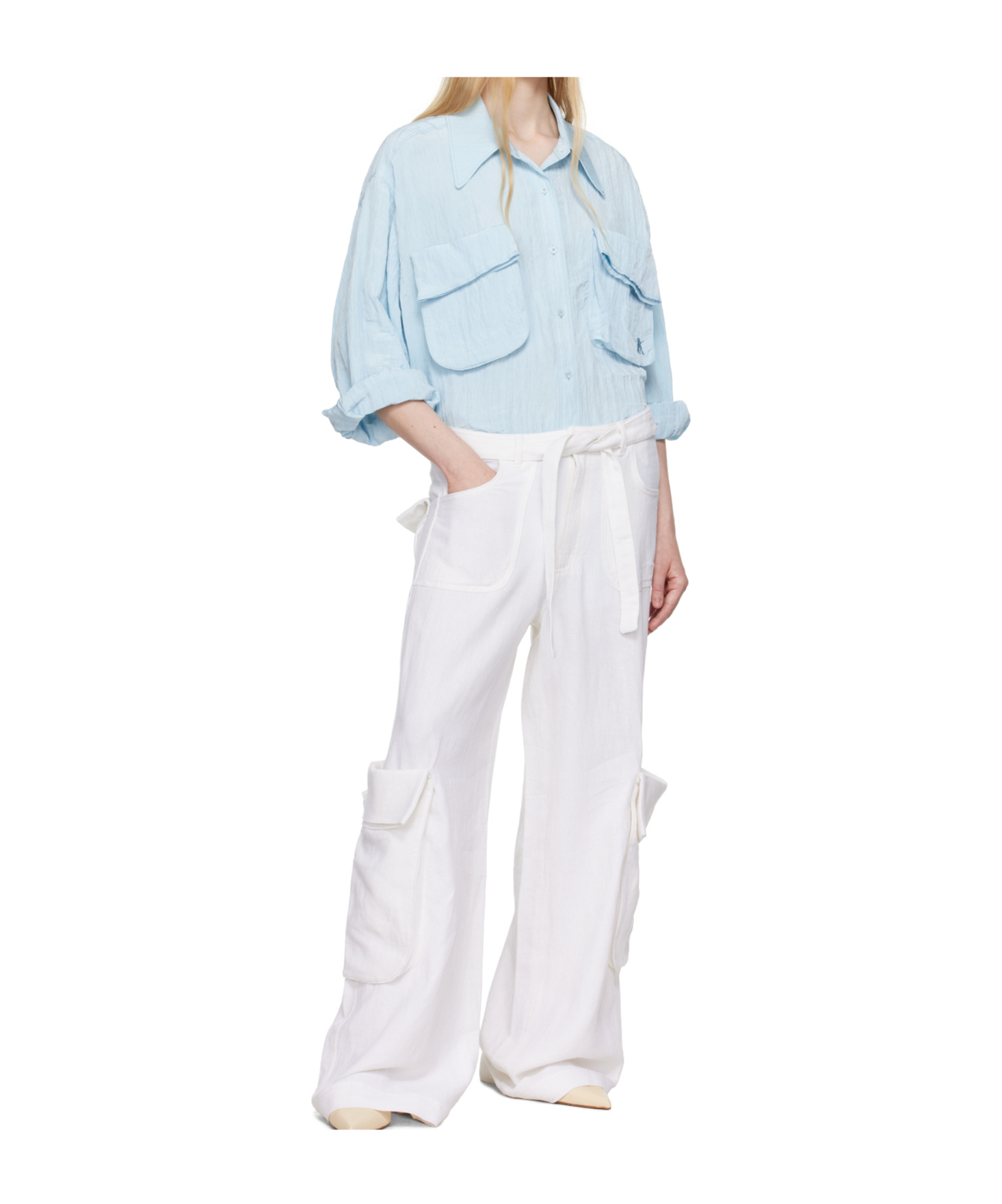 Open Yy Pleated Pocket Shirt In Blue