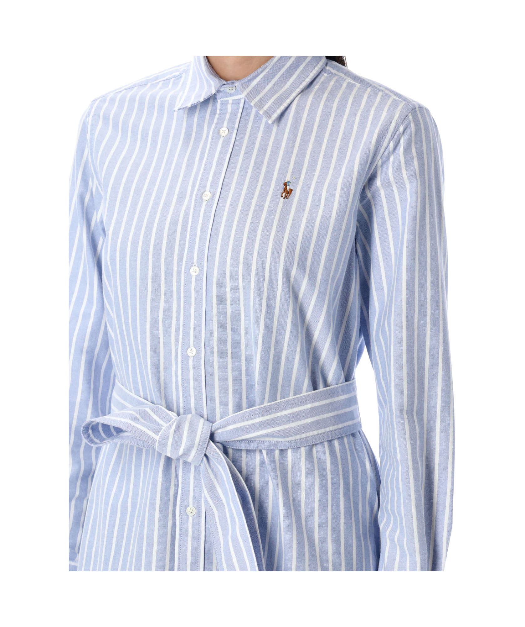 Polo Ralph Lauren Embroidered Poplin Shirt Dress With Belted Waist In Blue