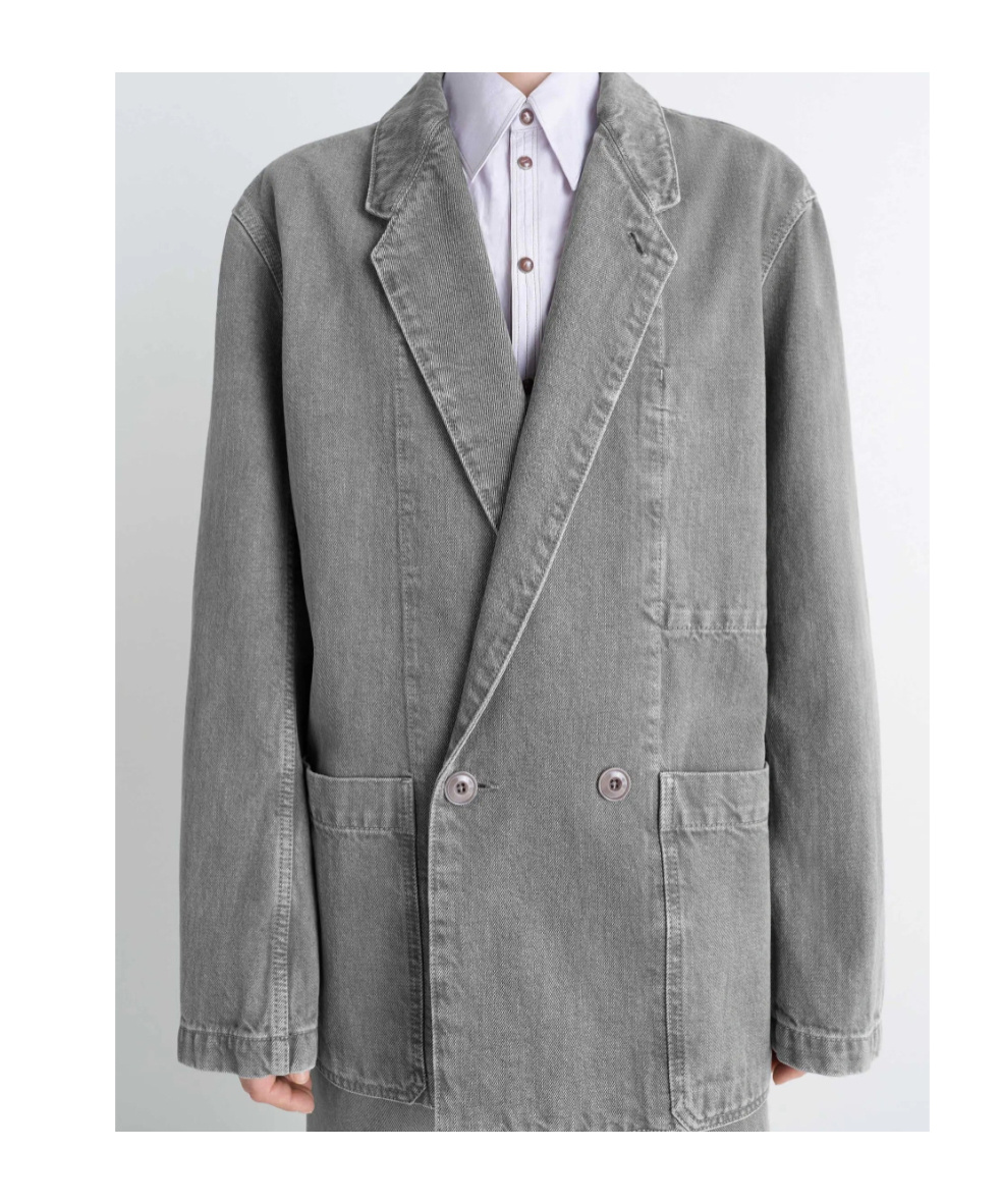Lemaire Double-breasted Patch-pocket Blazer In Gray