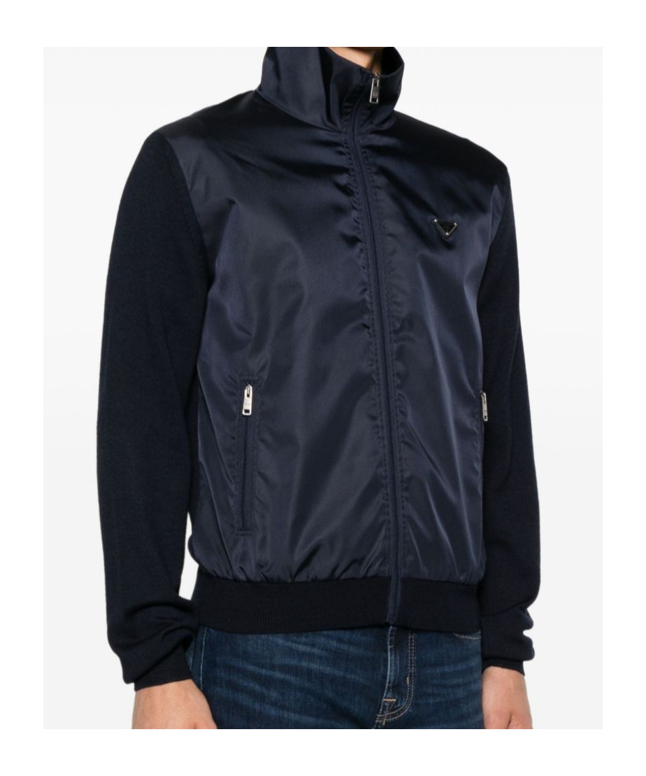 Prada Superfine Wool Zipper Cardigan In Blue