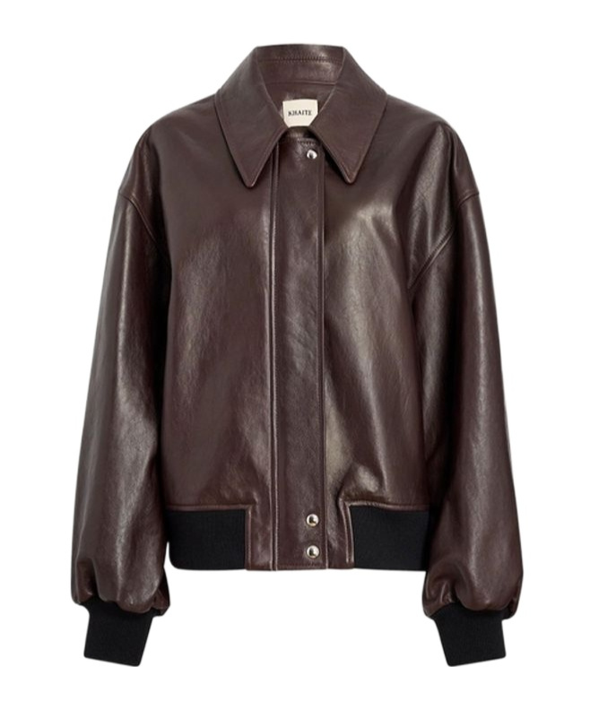 Khaite Womens Dark Brown Shelman Pointed-collar Leather Jacket Xs In Brown