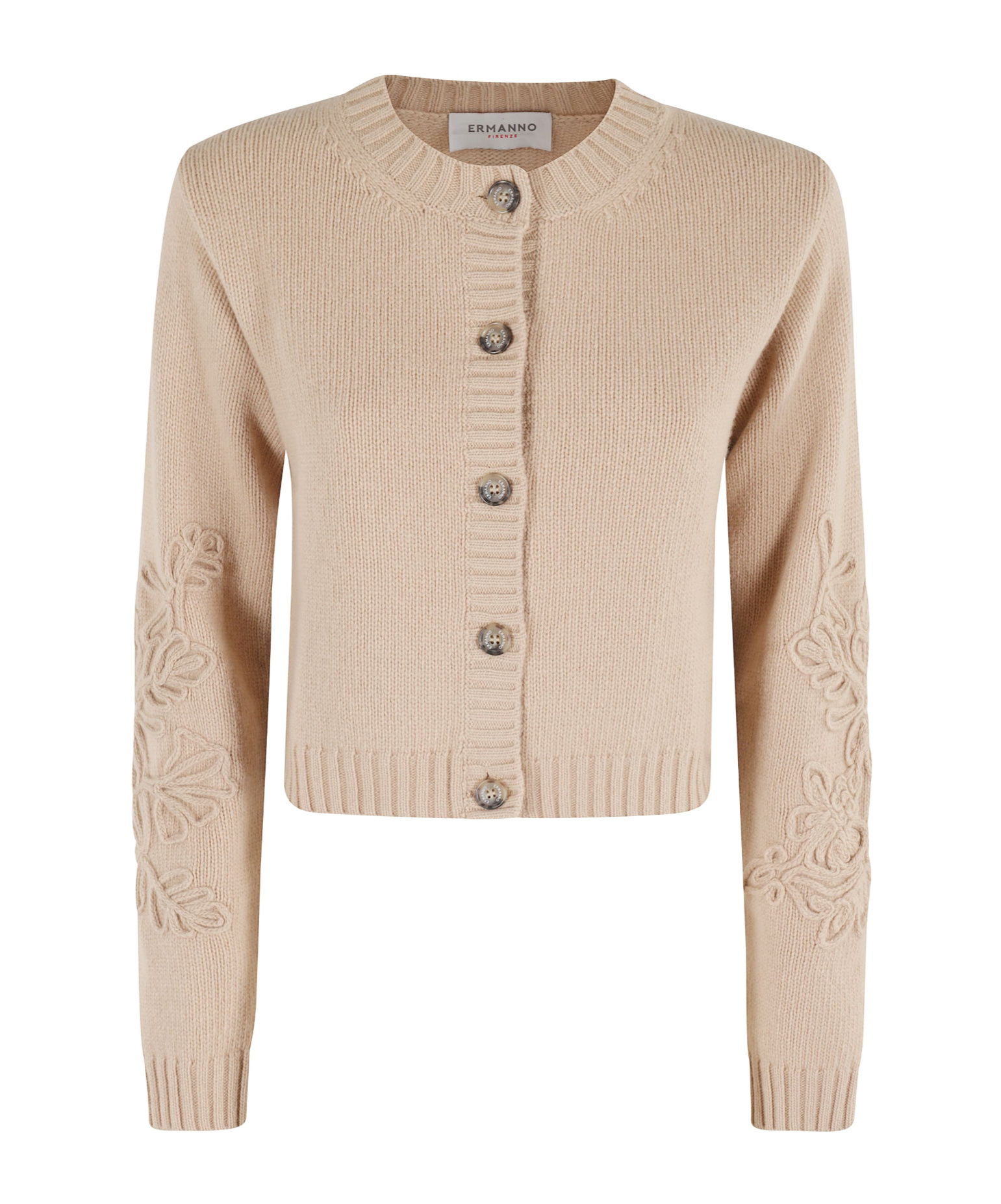 Ermanno Firenze Floral-embroidered Button Cardigan In Brown
