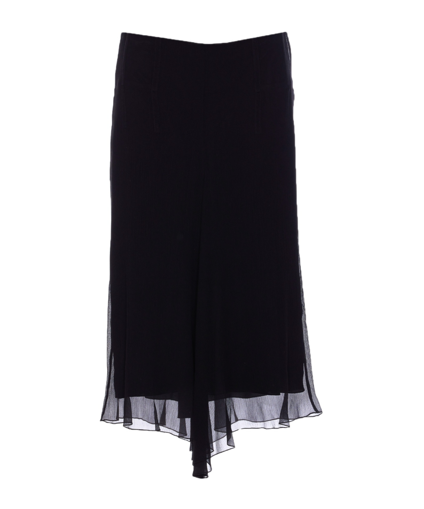 Victoria Beckham Asymmetric Hem Midi Skirt With Sheer Overlay In Black