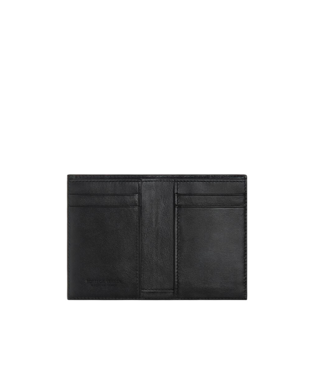 Bottega Veneta Cassette Woven Pattern Card Holder In Black