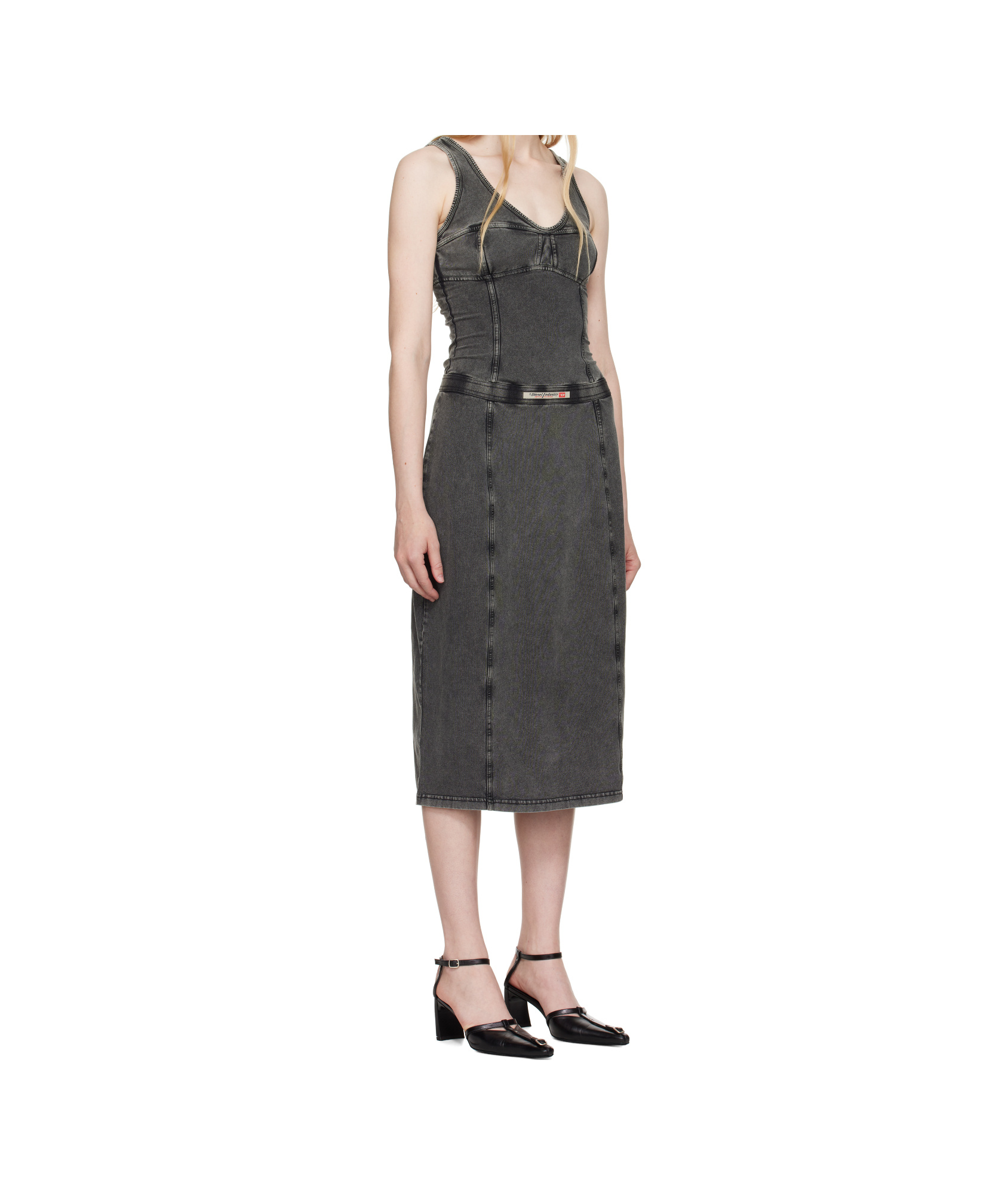 Diesel Gray D-inny Midi Dress In Black