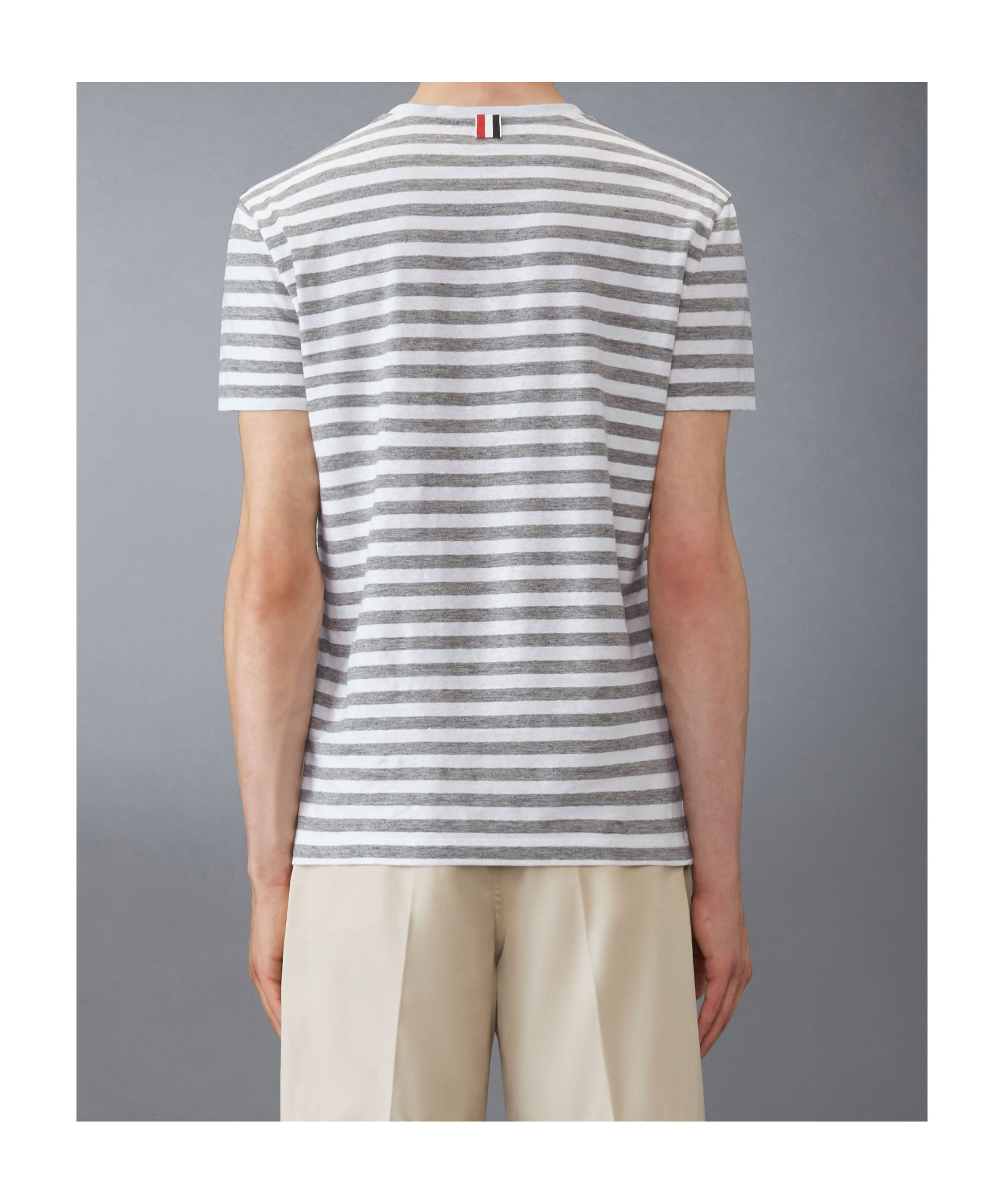 Thom Browne Striped Linen T-shirt In Gray