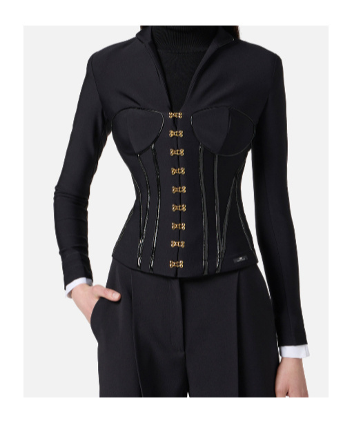 Elisabetta Franchi Jacket In Neoprene Fabric With Corset Details In Black