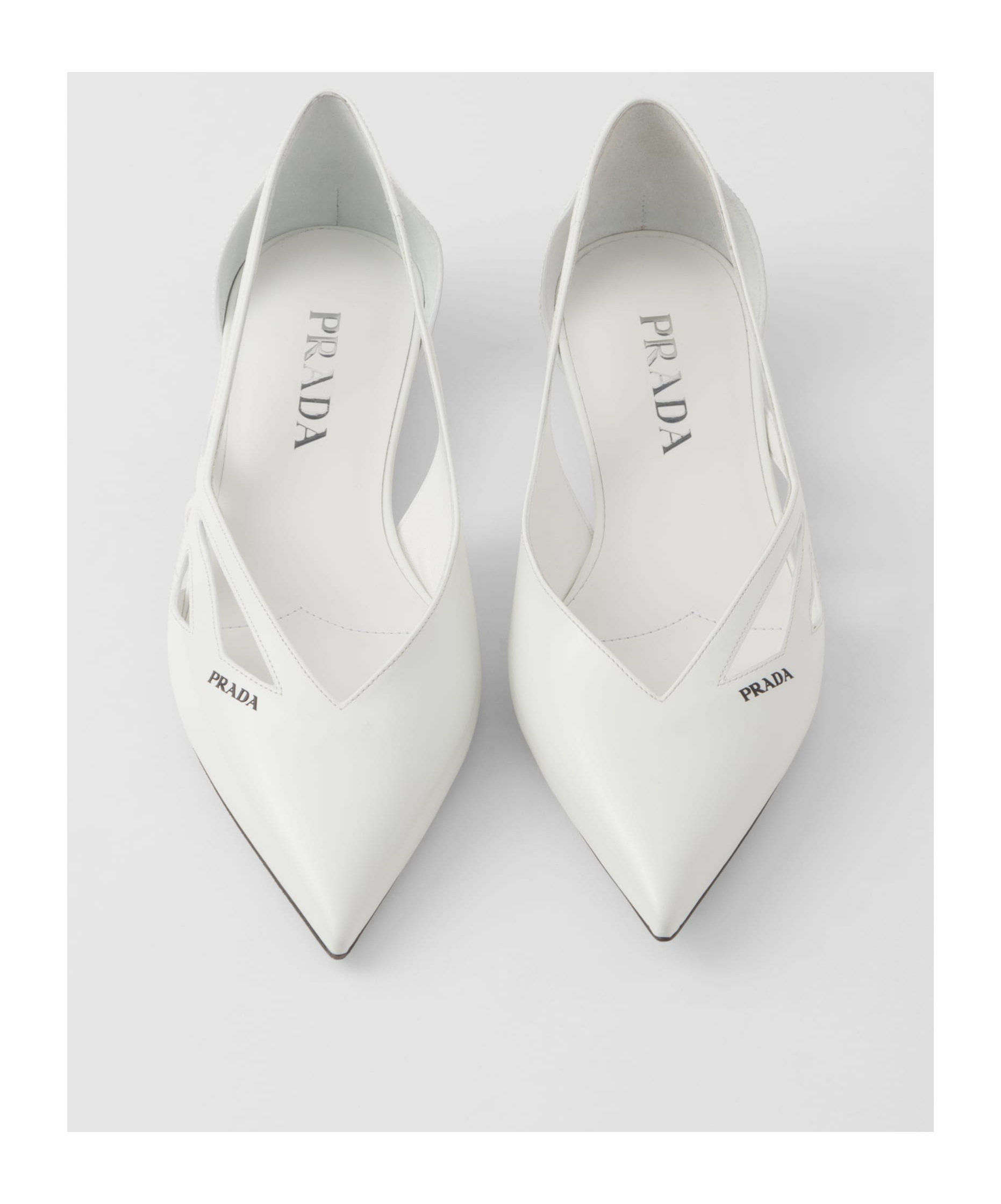 Prada Leather Ballerinas With Cut-out Design And Pointed Toe In White
