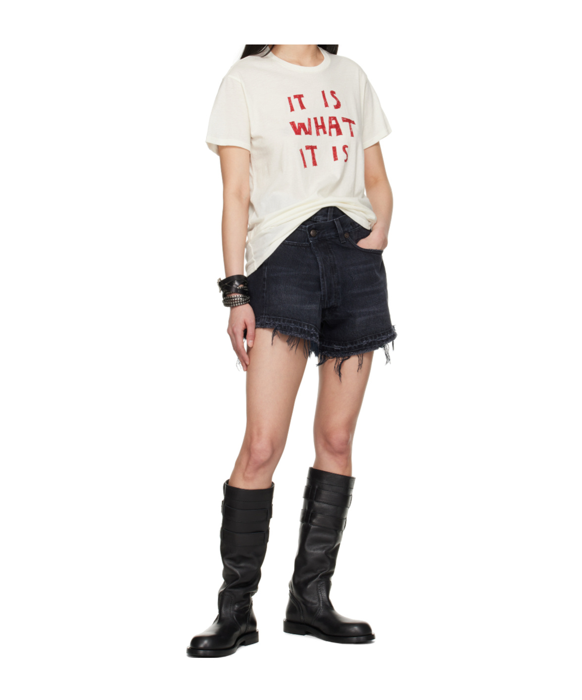 R13 Belt Loop Denim Shorts In Black