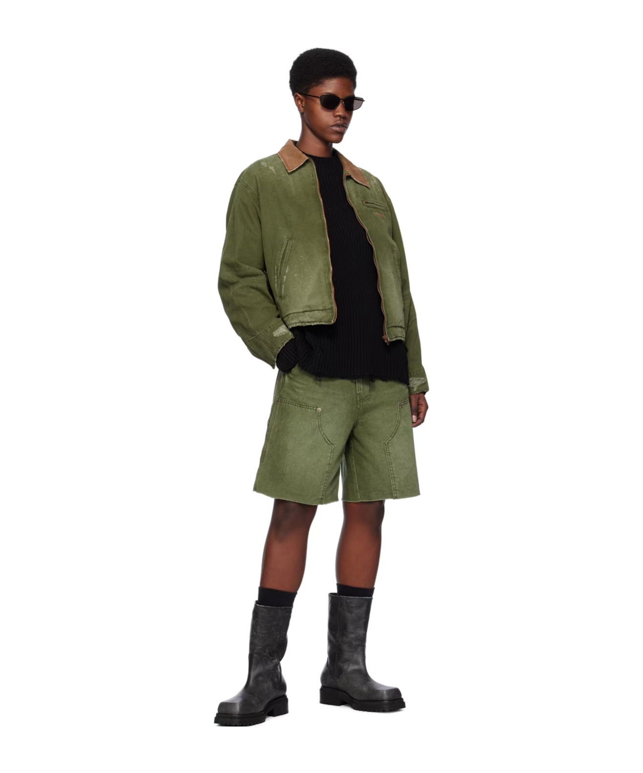 We11 Done Logo Zipper Denim Coat In Green