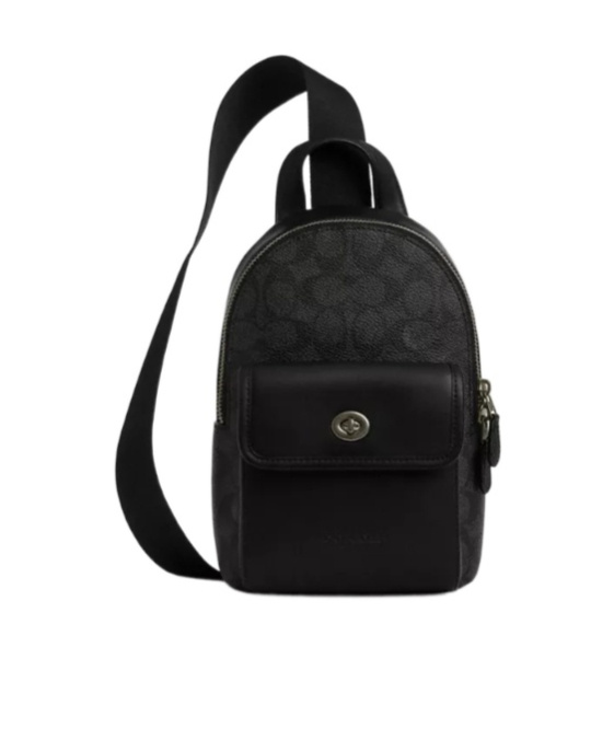 Coach Small Turnlock Sling Pack In Signature Canvas In Black