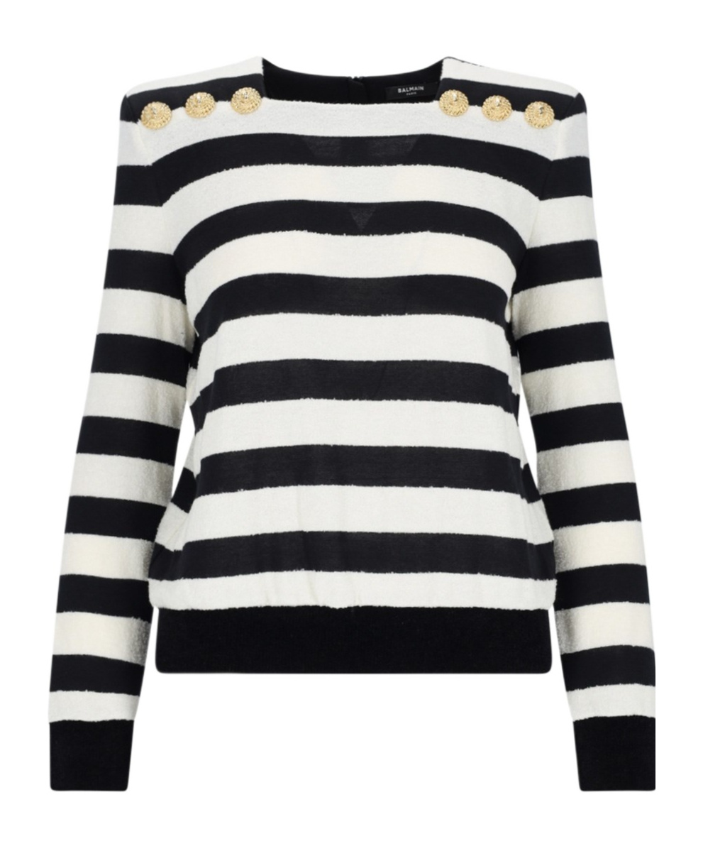Shop Balmain Embossed-button Striped Jumper In Black