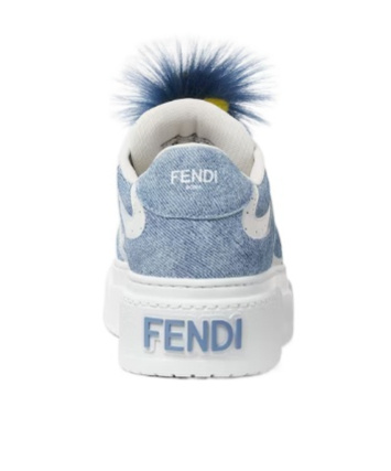Fendi Match Light Blue Denim-effect Suede Platform Low-tops In Blue