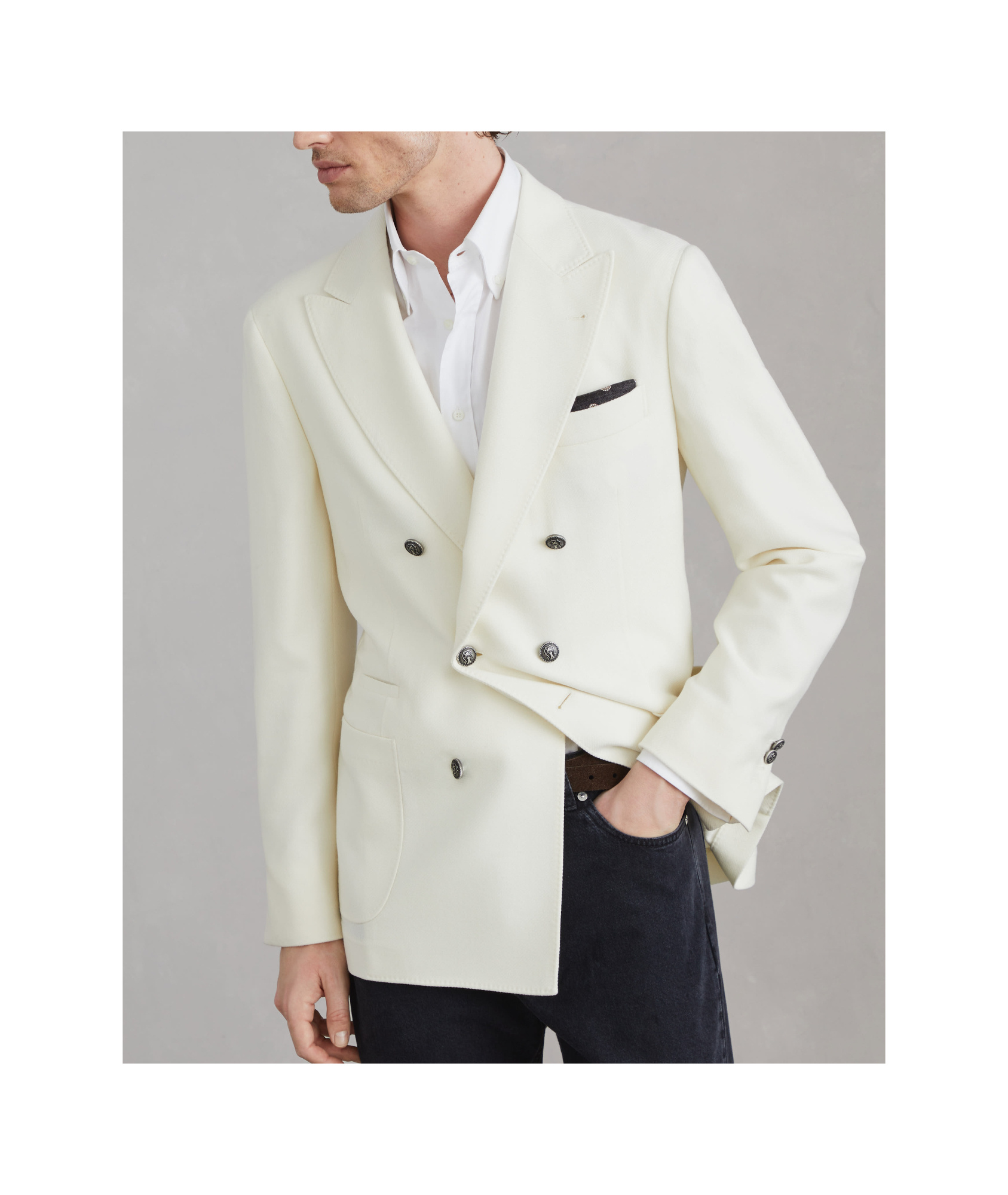 Brunello Cucinelli Wool Double-breasted Suit Jacket In White