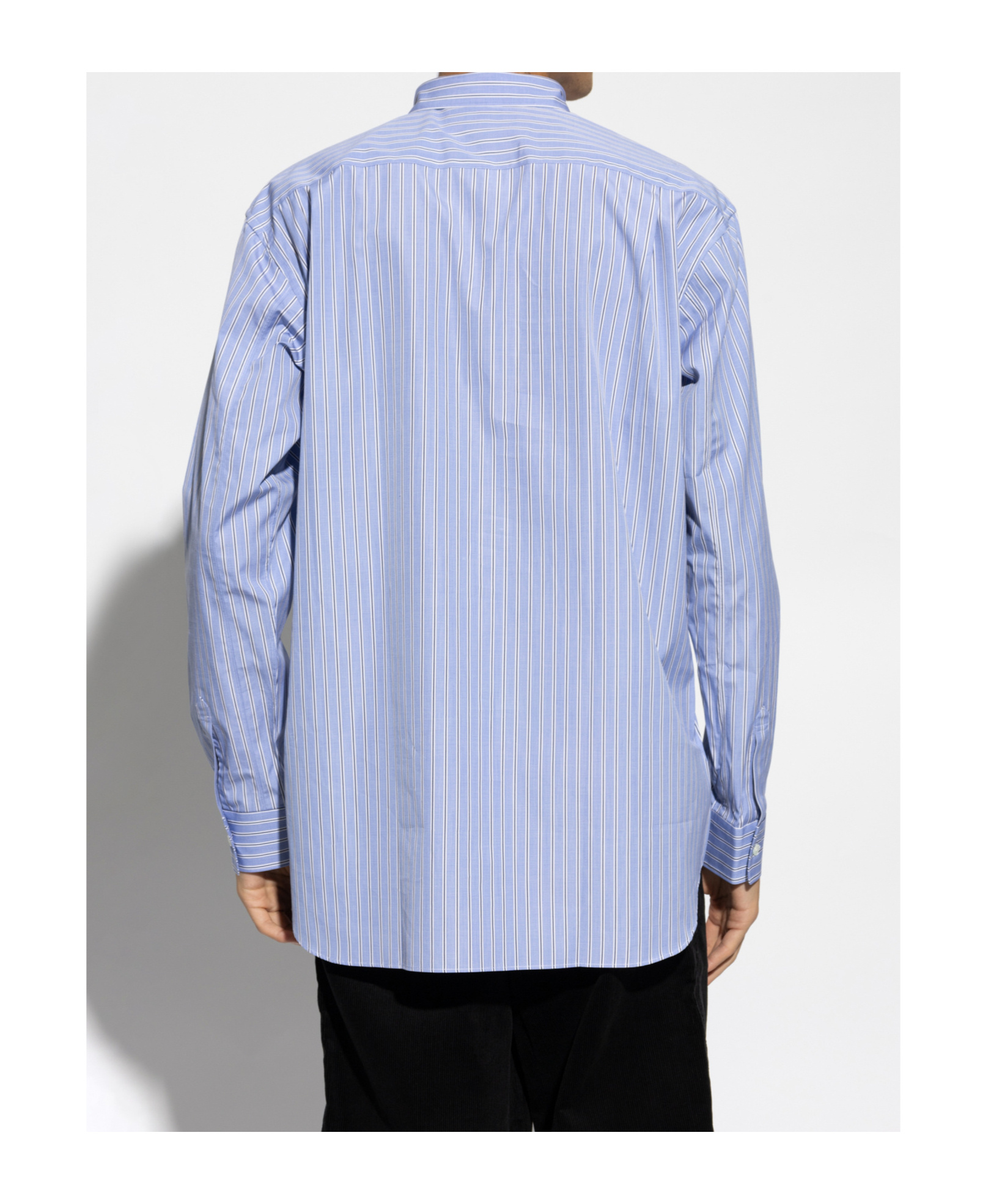 Comme Des Garçons Striped Buttoned Shirt In Blue