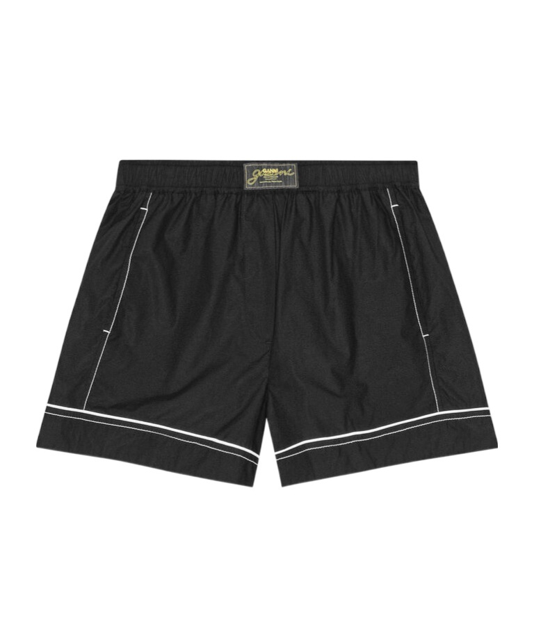 Ganni Cotton Poplin Elasticated Shorts In Black