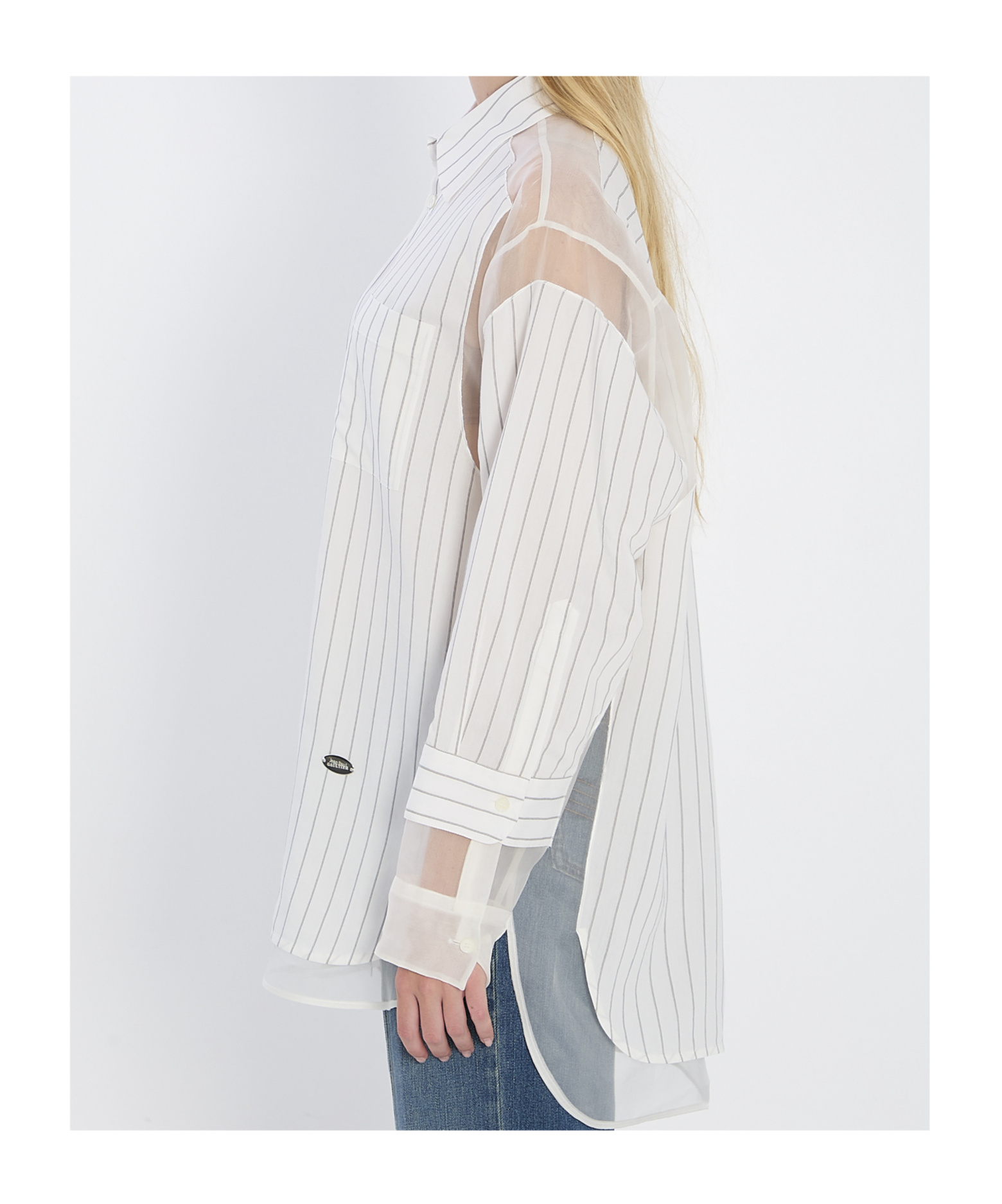 Jean Paul Gaultier Striped Oversized Shirt Featuring Silk Inserts In White
