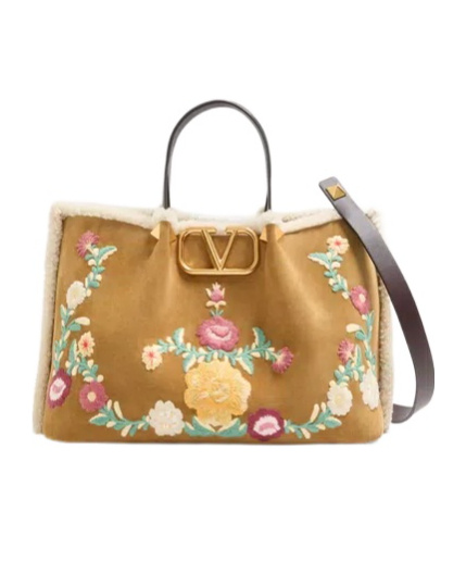 Valentino Garavani Medium Embroidered Shoulder Bag In Brown