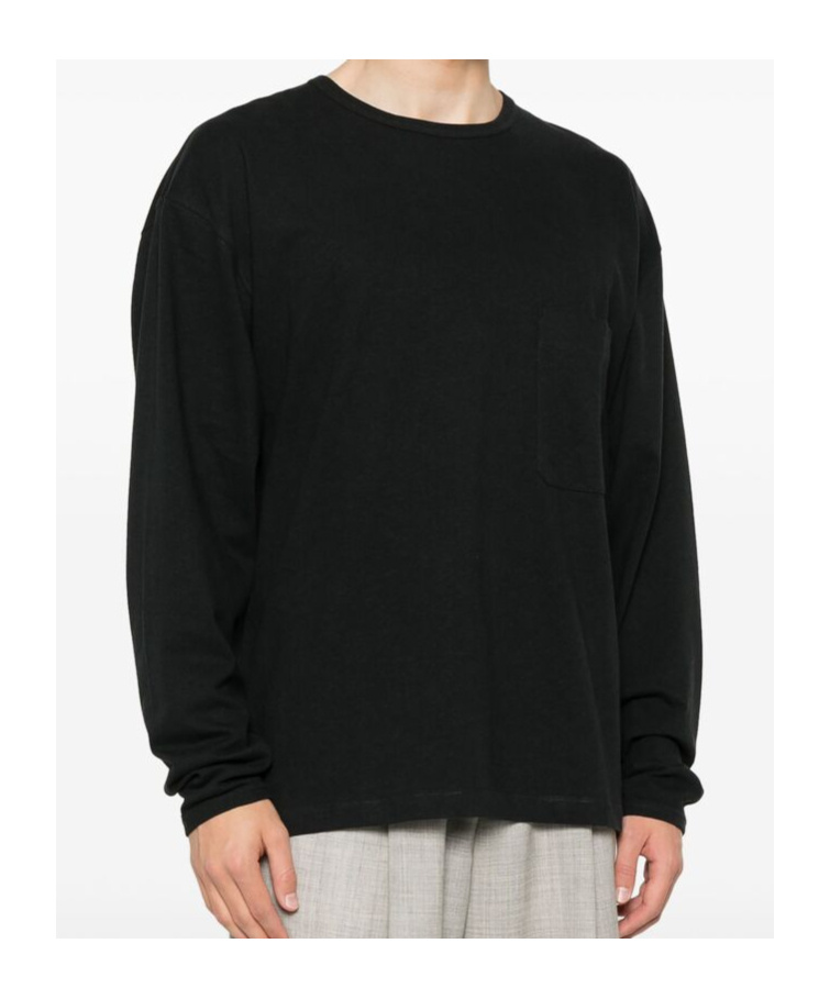 Lemaire Open-necked Black Shirt In Black