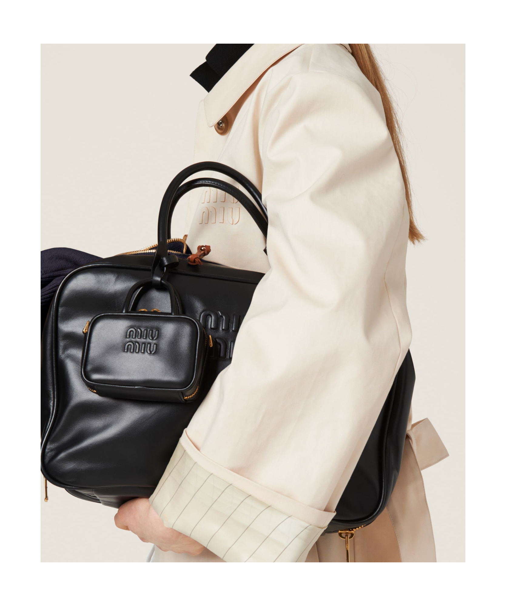 Miu Miu Single-breasted Double Cotton Raincoat In Natural Color