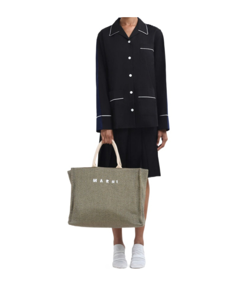 Marni Shopping L Khaki Beige Handles White Logo In Green