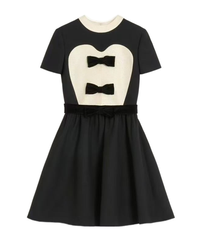 Valentino Double-bow Mini Dress In Wool In Black