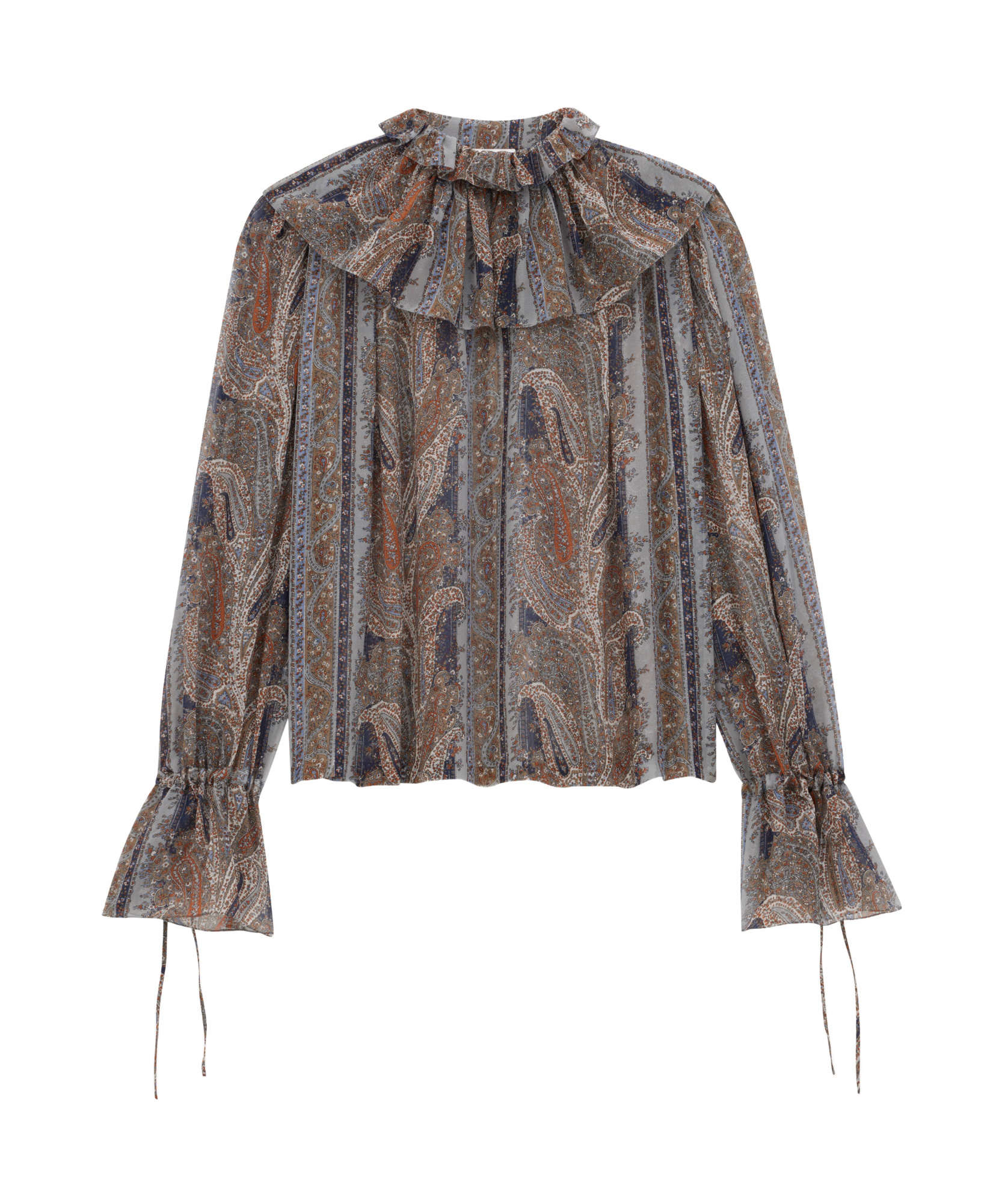 Saint Laurent Paisley Button Down Sheer Blouse In Gray