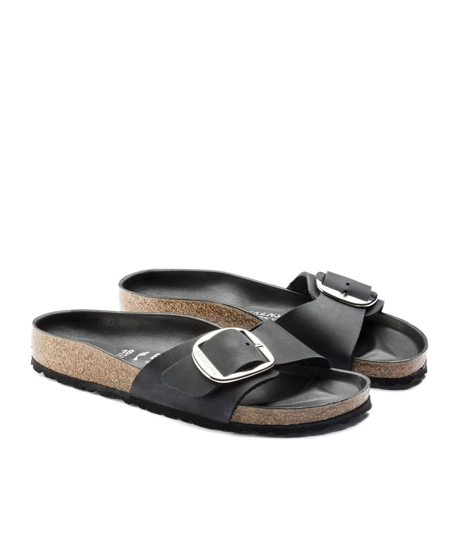 Birkenstock Madrid Oiled Open Toe Sandals In Black