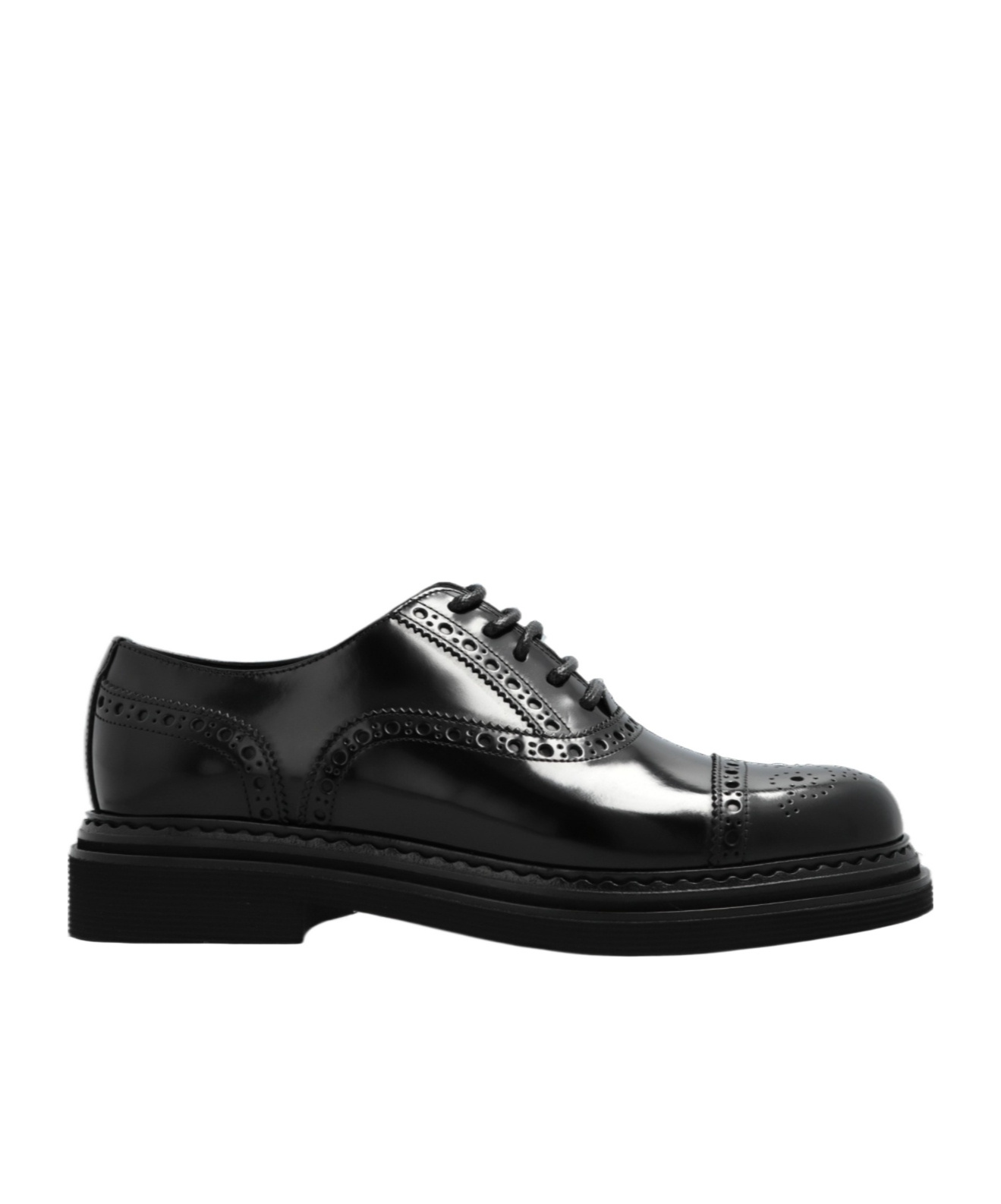 Dolce & Gabbana Day Classic Brushed Leather Brogue Shoes In Black