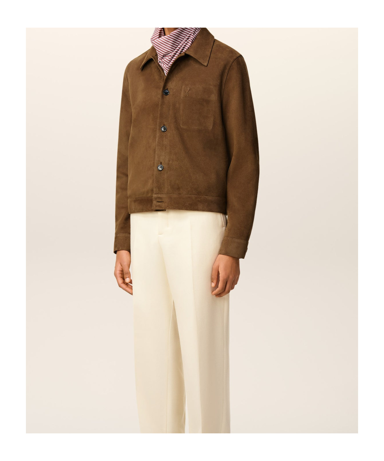 Ami Alexandre Mattiussi Mens Noisette Pointed-collar Embossed-logo Leather Jacket In Brown
