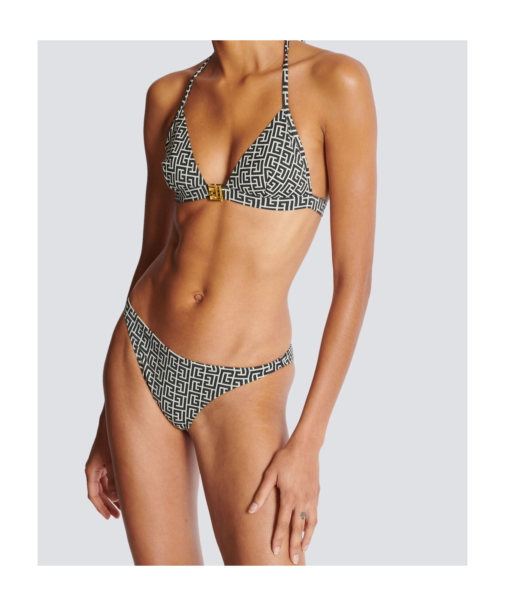 Balmain Pb Labyrinth Halterneck Bikini In Black
