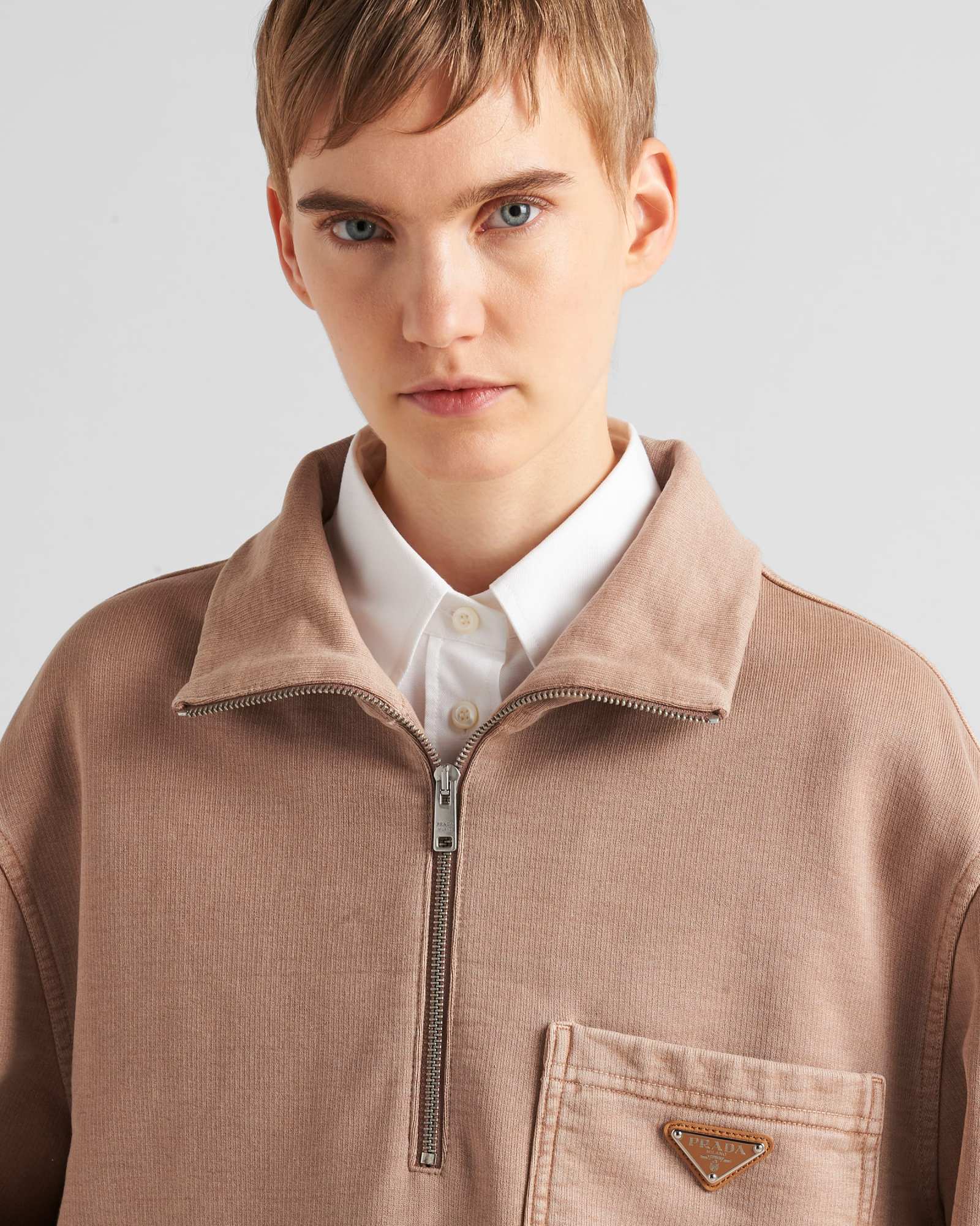Prada Funnel-neck Cotton Sweatshirt In Brown
