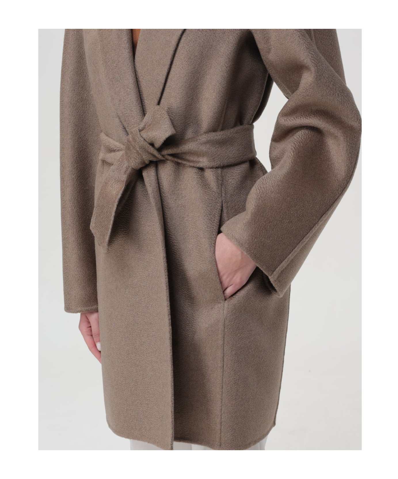 Max Mara Lapel Collar Belted Cashmere Coat In Gray