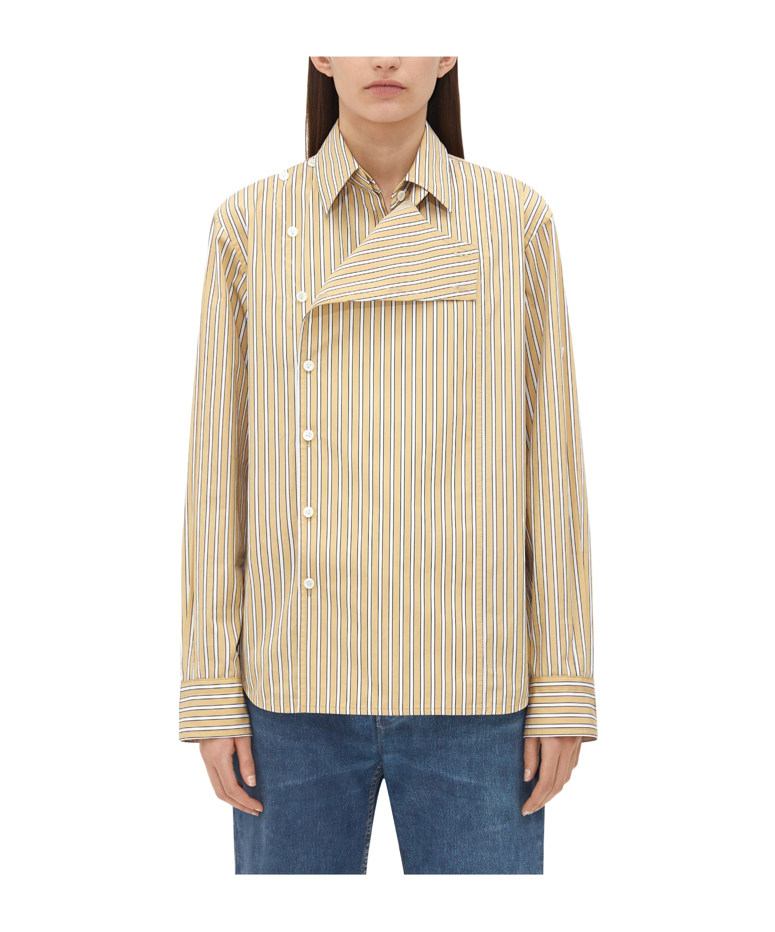 Bottega Veneta Striped Cotton Shirt In Nude