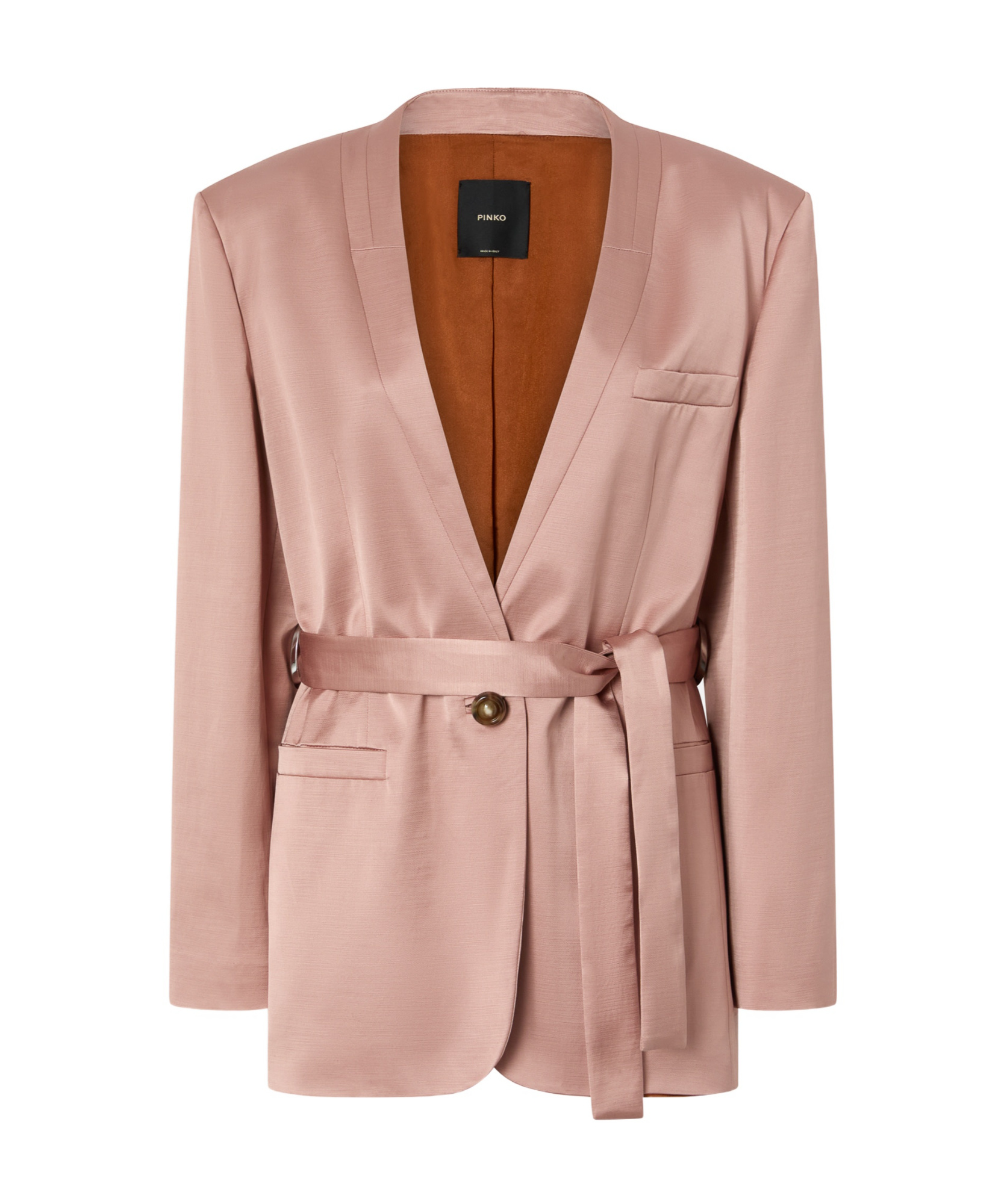 Pinko Satin Formal Blazer With Belt In Nude