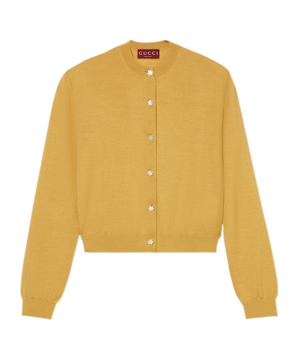 Gucci Long-sleeved Knitted Cardigan In Yellow