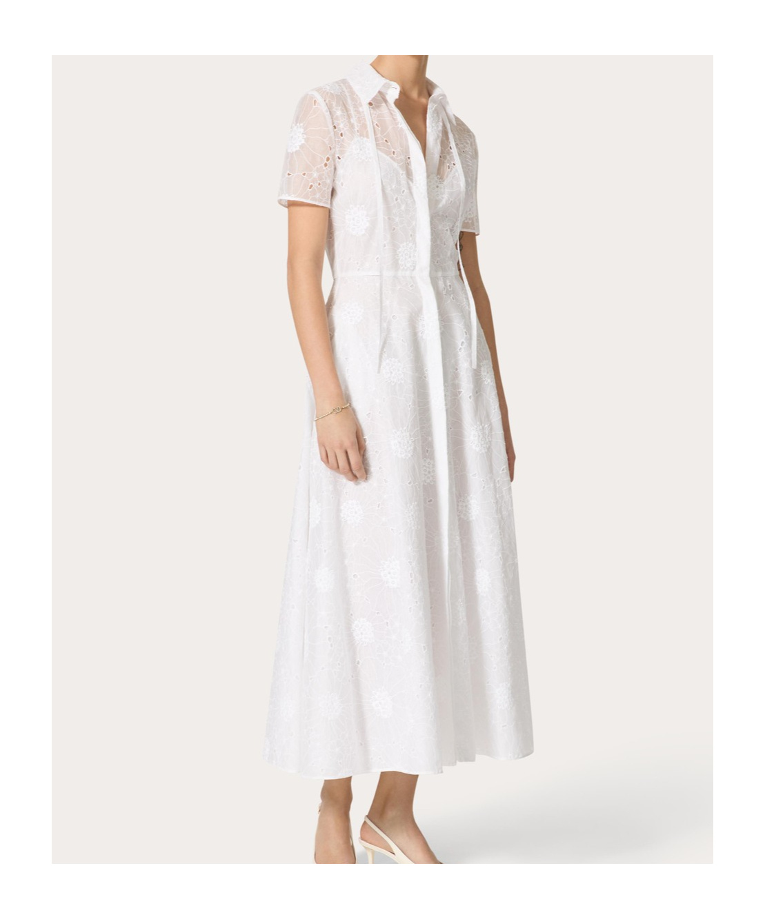 Valentino Broderie-anglaise Midi Dress In Ivory