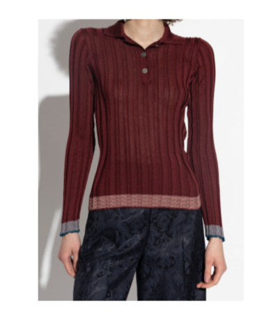 Etro Ribbed Polo Shirt With Pegaso Buttons In Red