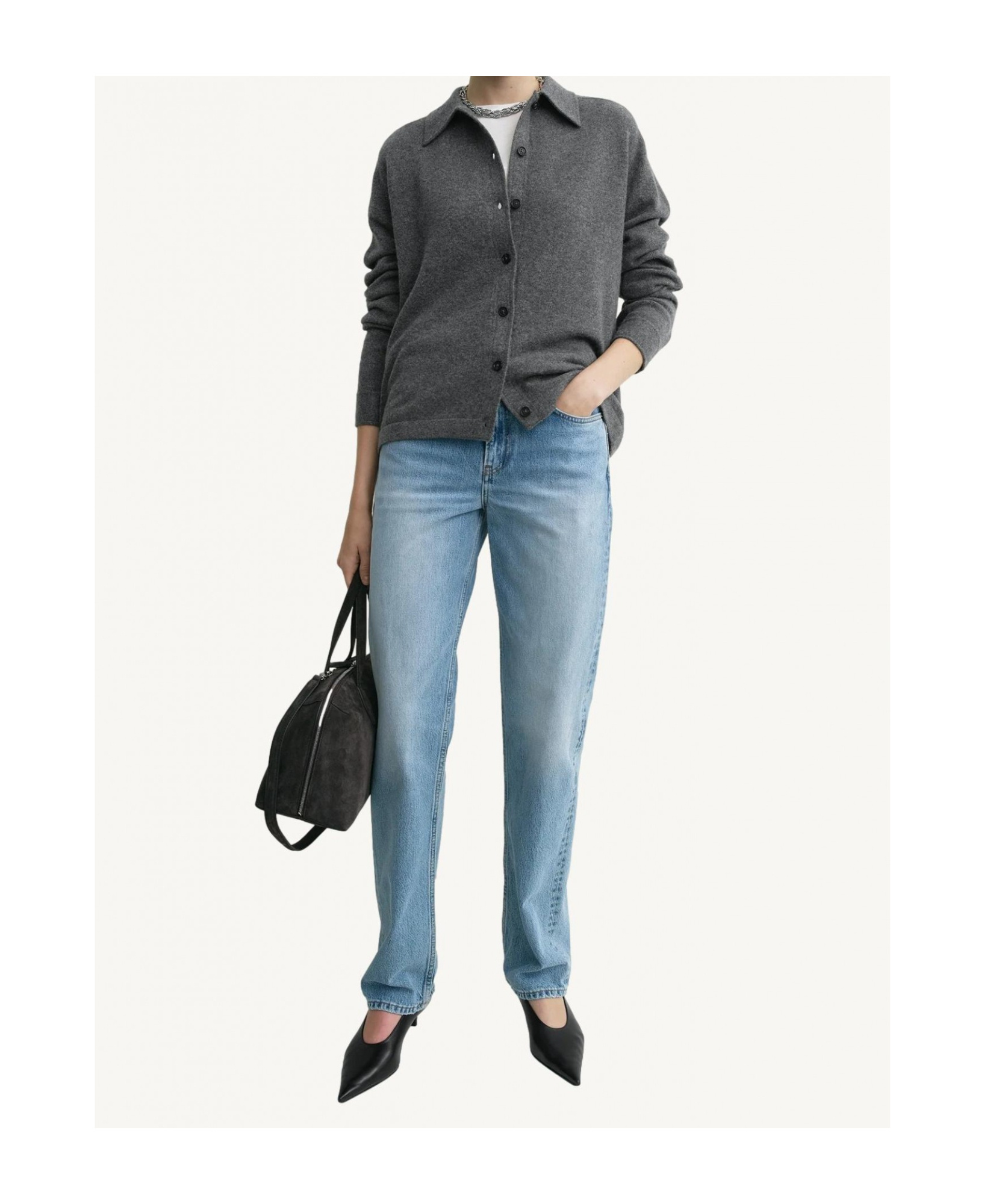 Totême Long-sleeved Knitted Cardigan In Gray