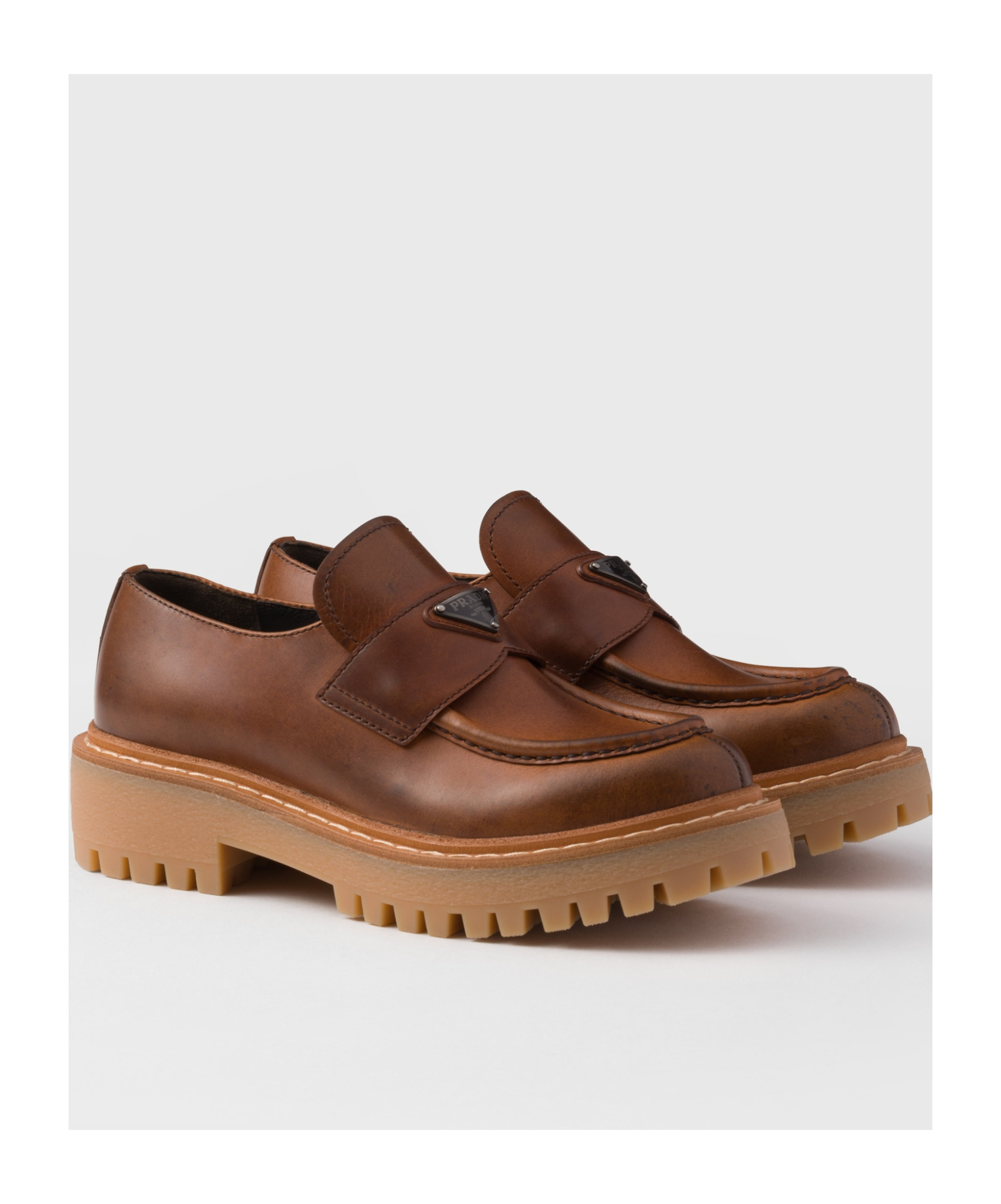 Prada Women Caramel Leather Lace-up Shoes In Brown