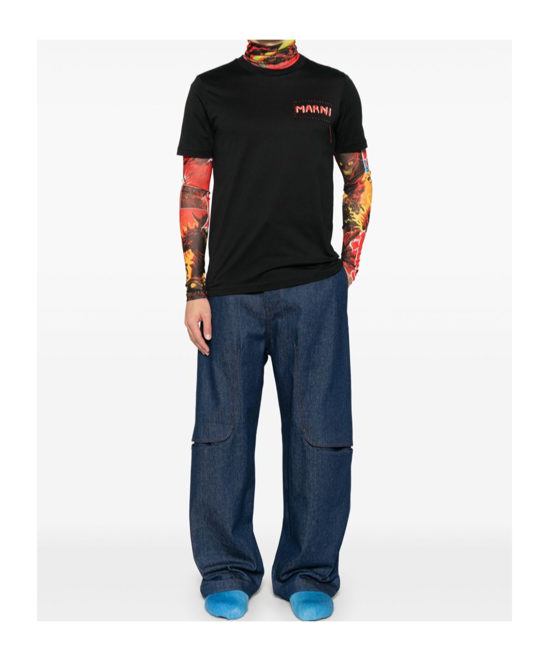 Marni Mens Black Embroidered Logo-patch Crewneck Cotton-jersey T-shirt In Black