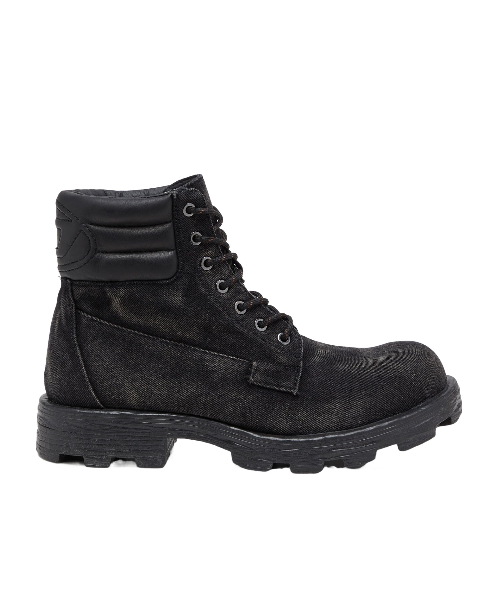Diesel D-hammer-combat Boots In Denim And Leather In Black