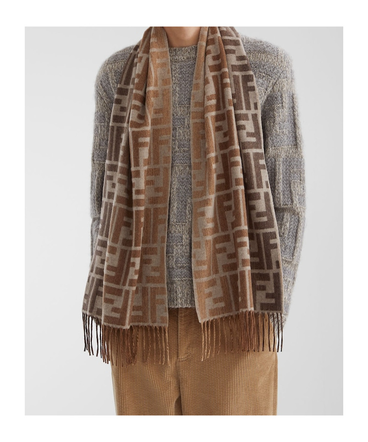 Fendi Ff Jacquard Scarf In Nude